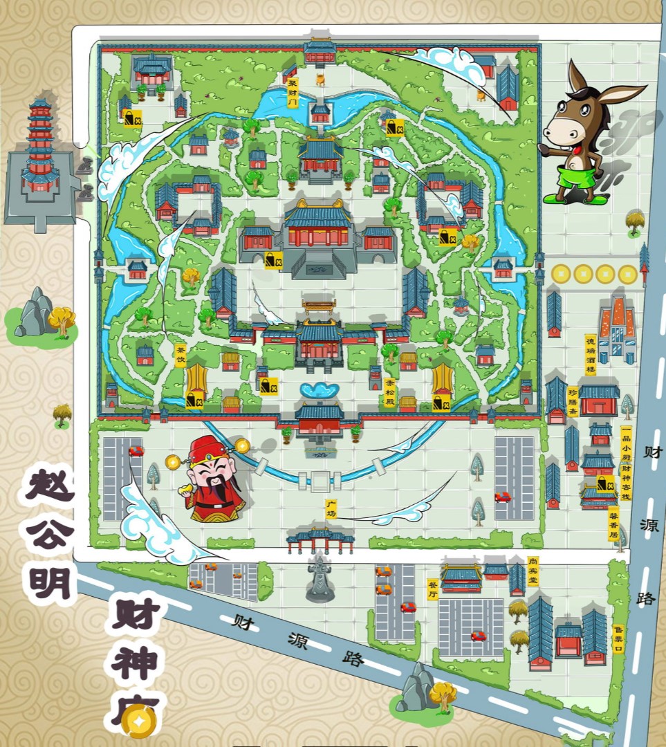广安寺庙类手绘地图